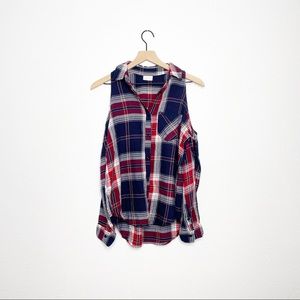 ABOUND Cold Shoulder Plaid Blouse